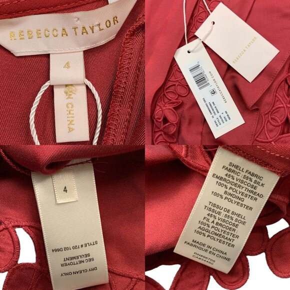 Rebecca Taylor Sleeveless Embroidered Dress 4 Brick Silk Ruffles Midi Western - Picture 5 of 12